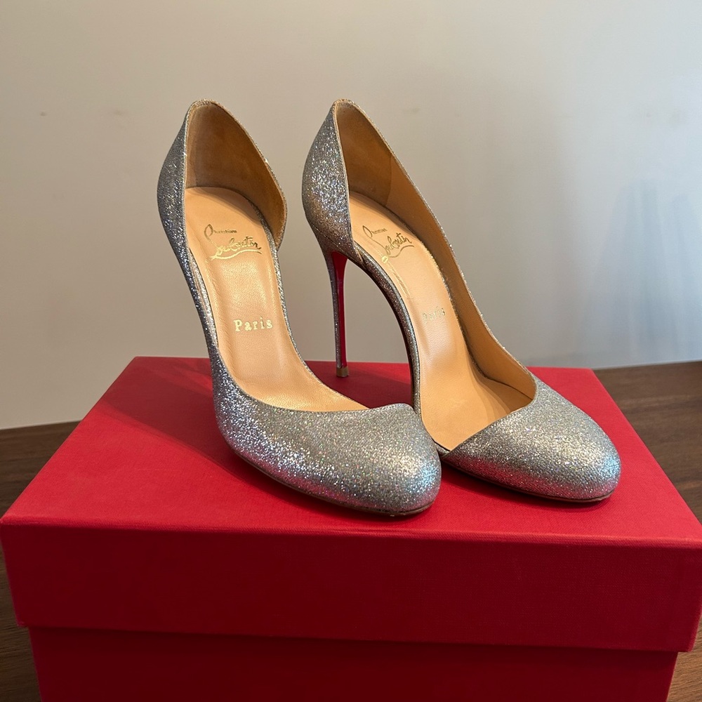 Christian Louboutin Silver Glitter Helmour Pumps